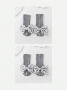 Wrenababy 女童百搭舒适袜子，可爱蝴蝶结设计公主风格防滑圆点抓地袜，适合幼儿和婴儿，适合春秋季