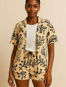 Women's Floral Kimono In Duna Fabric Elegant Beach Cover-Up - 米色 - 查看 1