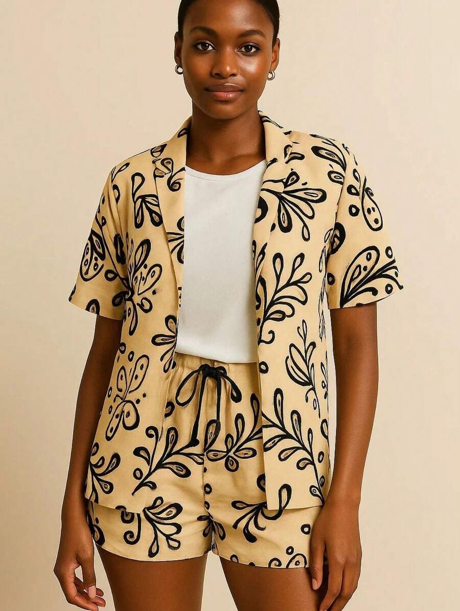 Women's Floral Kimono In Duna Fabric Elegant Beach Cover-Up - 米色 - 查看 1