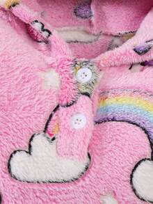 Baby GirlFluffy Cute Casual Comfortable Long Sleeve Hooded Dress, Unicorn & Mermaid Pattern, Suitable For Autumn/Winter