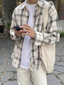 Latest Minimalist Plaid Casual Fashion Versatile Long Sleeve Men's Shirt, Suitable For Spring And Autumn, Suitable For Daily Outings, Holidays, Leisure, Gifts For Festivals And Birthdays