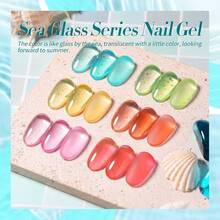 Jelly Gel Nail Polish Set Spring Summer Crystal Glass Translucent Pastel Gel Polish Blue  Yellow Pink Soak Off UV Gel Polish 7ML 6PCSDEVO - 海玻璃 - 查看 7