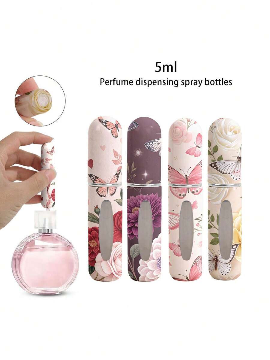 1/4pcs Butterfly Flower Pattern Perfume Spray Bottle, Reusable Bottom Filled Perfume Bottle, Mini Cosmetics Bottle, Perfume, Pure Dew Packaging Tool, Multiple Colors To Choose From, Birthday Gift For Family And Friends, Holiday Gift, Portable Travel 5ml - Multicolor - View 1