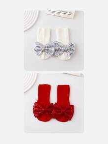 Wrenababy 女童百搭舒适袜子，可爱蝴蝶结设计公主风格防滑圆点抓地袜，适合幼儿和婴儿，适合春秋季