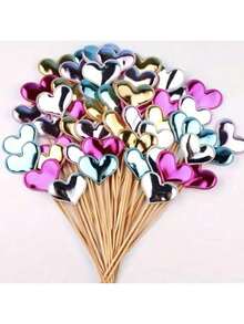 100pcs Star & Heart Shaped Cake Decorations, Suitable For Cupcakes And Birthday Cakes - Multicolor - View 2