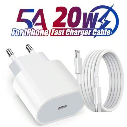 EU Plug 20W Charger Set,PD 20W Multifunctional Protective Wall Charger,Charger And Fast Data Cable Set,Charger Set With 20w Quick Charge Charging Head Efficient Quick Charging Data Cable Compatible With Iphone 14 Pro Max/14 Pro/14 Plus/14/13/12/11/8/7/XR/X/Ipad Series, Compatible With Efficient Fast Charging Wall Power Adapter Suitable For Travel, Office, Dorm, And Home Nan