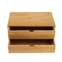 YUNRUX Mini Table Organizer Desk Box With 2 Drawers, Made Of Natural Bamboo