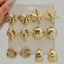 3 Pairs Asymmetrical Geometric Golden Stud Earrings Set, Creative Twisted C-Shape & Water Drop Earrings, Vintage Minimalist Starfish & Bear Design, Suitable For Daily Wear Or Festive Occasions Like Birthday, Holiday, Christmas, New Year, Gifts