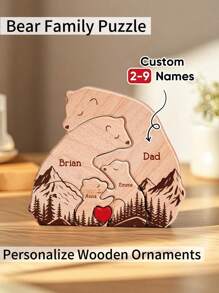 1 件定制木制熊，带有名字，个性化木制，带有 2-9 个名字，雕刻木制熊家庭拼图，礼品盒中的动物雕像，非常适合周年纪念日，家居装饰装饰品以及送给妈妈、爸爸的生日礼物，乔迁贺礼