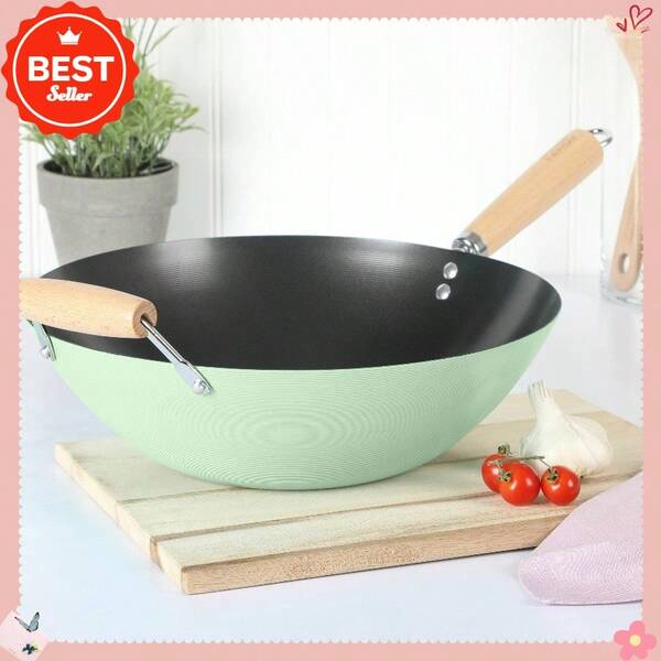 Frying Pan Kitchen Wok, Carbon Steel, 14"