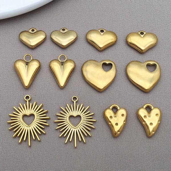 2pcs Simple Golden Heart Charm Stainless Steel Love Pendant For DIY Necklace Bracelet Earring Jewelry Making Accessory Findings