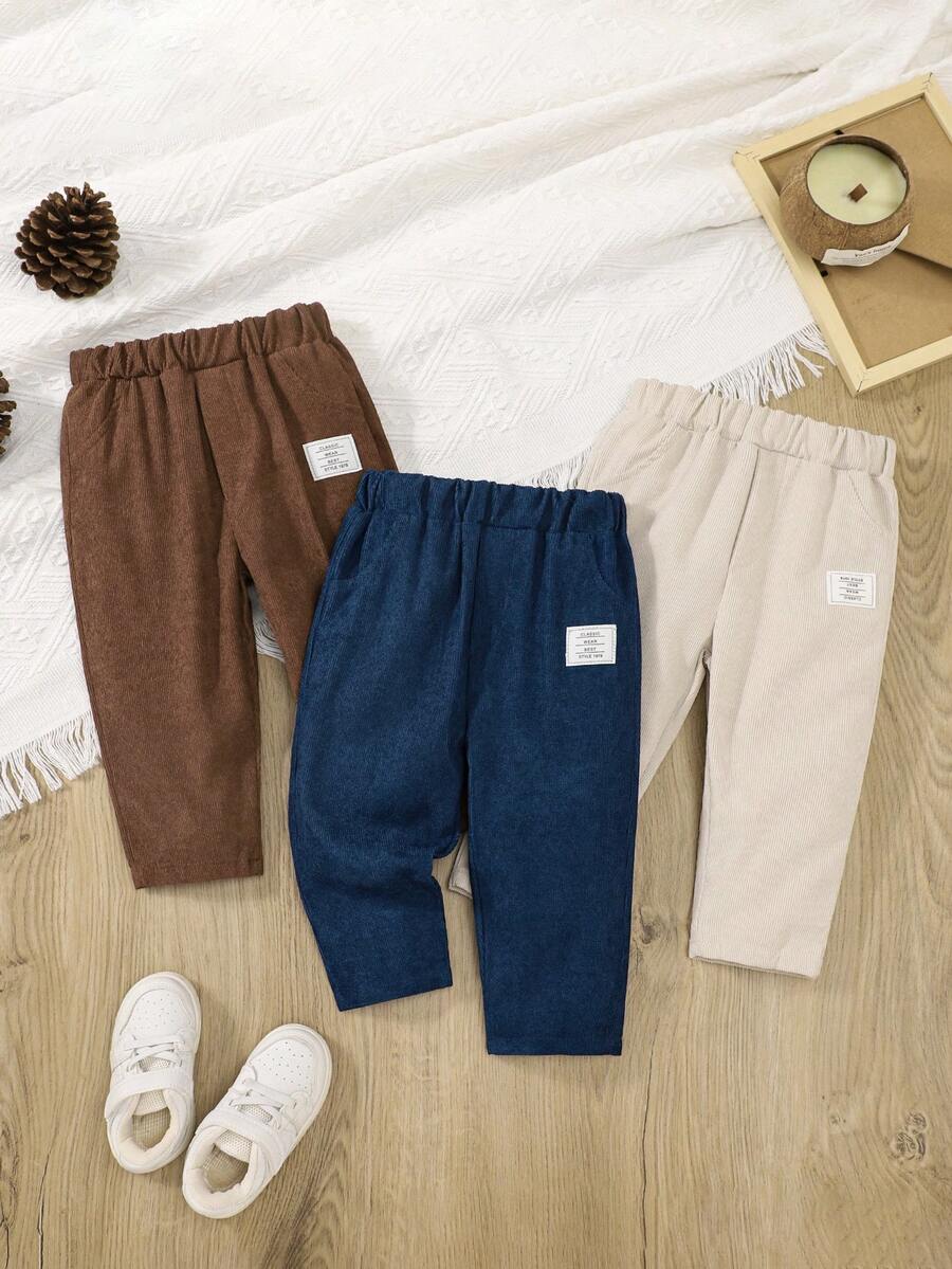3pcs/Set Boys' Corduroy Casual Pants, Slim Fit Trousers For Spring & Autumn - Multicolor - View 1