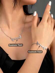 2 Stücke personalisierte Edelstahl Schmetterling Halskette und Armband Set mit individuellem Namen - perfektes Geschenk zum Valentinstag und Jahrestag - minimalistisches Modedesign, geeignet für Dekoration, multifunktional, dekorativ, Buchstabe, Mode, modern, farbig, süß, charmant, lässig, personalisiert, einzigartig, anpassbar, Sohn