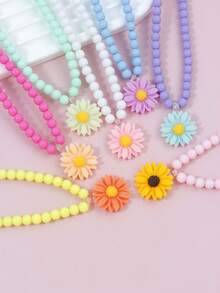 14pcs Multicolor Daisy Pendant Necklace, Charm Beaded Bracelet Set, Suitable For Holiday Party, Birthday Gift, Daily Wear