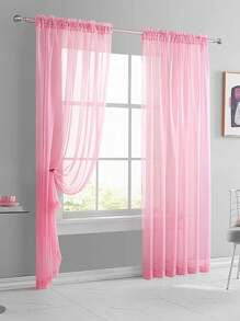 2 件现代透明纯色窗帘，半透明薄纱窗帘，顶部悬挂杆，轻盈透气，滤光，适用于客厅、花园、卧室、厨房、门帘