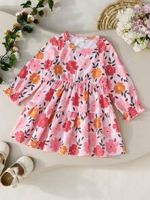 Nuevo conjunto de 3 piezas para otoño/invierno 2025: Vestido de manga larga con volantes en el bajo, estampado floral, a rayas y de cerezas - Multicolor - Ver 4