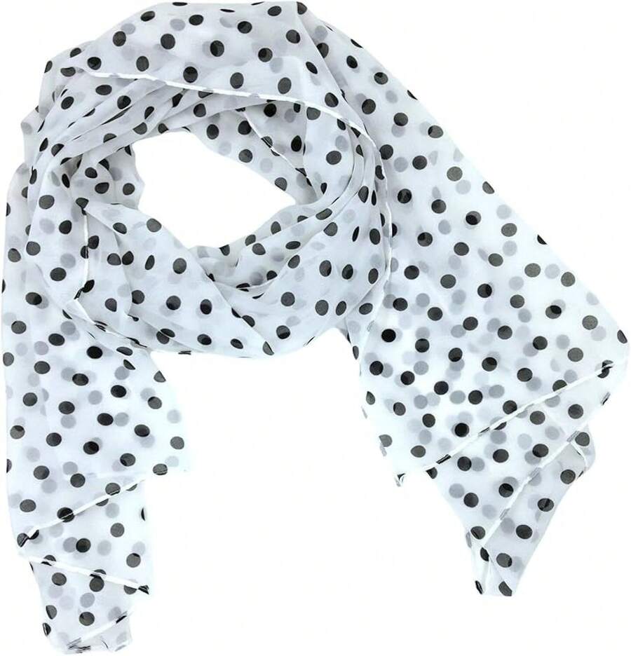 ™ Fashionable Soft Chiffon Scarfhalloween - 波爾卡圓點/白色 - 查看 1