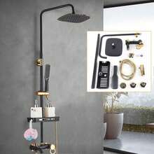 Exposed Shower Faucet System With Rain Shower Head, Black & Gold 3-Function Fixture Set For Luxurious Bathroom - Black and Gold - View 3