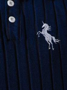 长袖 Polo 领连体裤，马匹刺绣，拉绒面料，适合正式场合、派对、秋冬季户外运动，合身舒适 - 寶藍色 - 查看 8