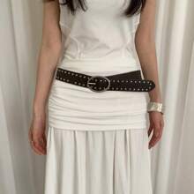 波西米亚铆钉女士腰带，高端设计师小众风格，百搭连衣裙，Y2K 腰饰束腹带束腹腰带西部腰带女士腰带