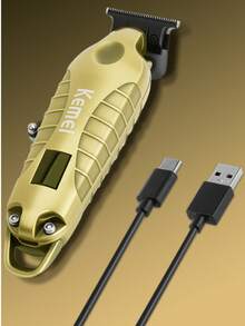 Kemei 1个KM-2293男士专业电动理发器，无线USB充电式理发/胡须修剪器，合金机身高品质理发器，不锈钢刀片，带液晶显示屏，礼品电子产品 - 黑色 - 查看 8