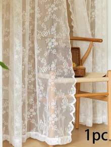 1件/2件优雅法式乡村风格白色花卉蕾丝窗帘和薄纱 - 白色 - 查看 17