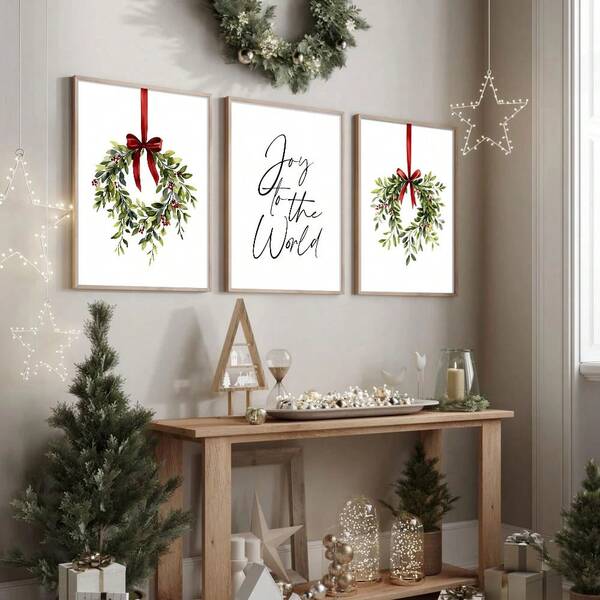 Set Of 3 Unframed Red Bow Christmas Wreath Vintage Poster Festival Wall Art Canvas Print Minimalist Winter Xmas Holiday Retro Rustic Painting For Apartment, Living Room, Bedroom, Modern Home Decoration Christmas Decoration Christmas Tree Gift Decor Thanksgiving Wedding Autumn Decor Birthday Decorations For Gifts Party Supplies Halloween Christmas Decor Thanksgiving Wedding Autumn Decor Birthday Decorations For Gifts Party Supplies Halloween Decor Halloween Ornaments