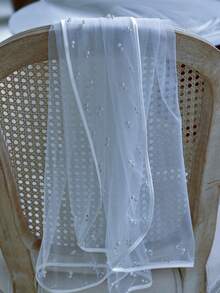 1pc Satin Beaded Bridal Veil, Waltz Length, Suitable For Wedding Ceremony, Wedding Photography Prop, Fingertip Length, With Hair Comb Fall Clothes For Women - Single Layer Veil - View 11