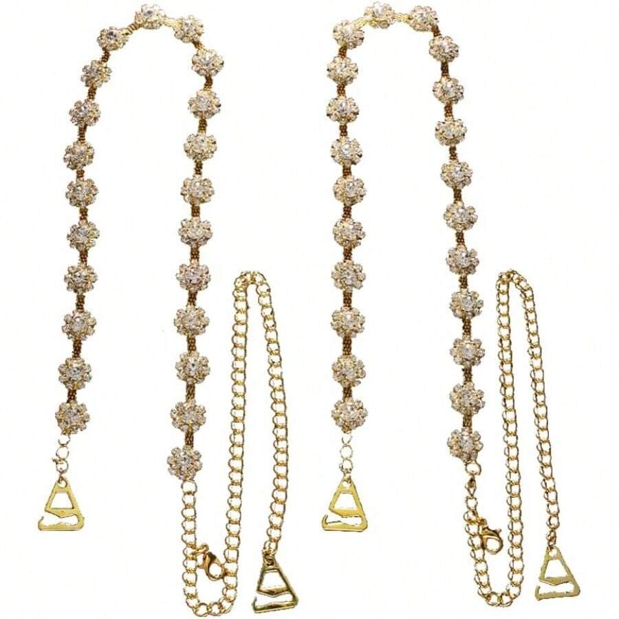 QY 1 Pair Rhinestone Flower Shoulder Strap Bra Chain For Women Girls Crystal Wedding Bra Strap Festival Rave Underwear Straps Decoration Party Dress Lingerie Straps Gold  8380 - Gold - View 1