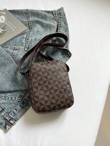 格纹休闲单肩斜挎包，男女通用时尚运动斜挎包个性方形手提包，男女通用商务包竖款鲨鱼嘴设计女包