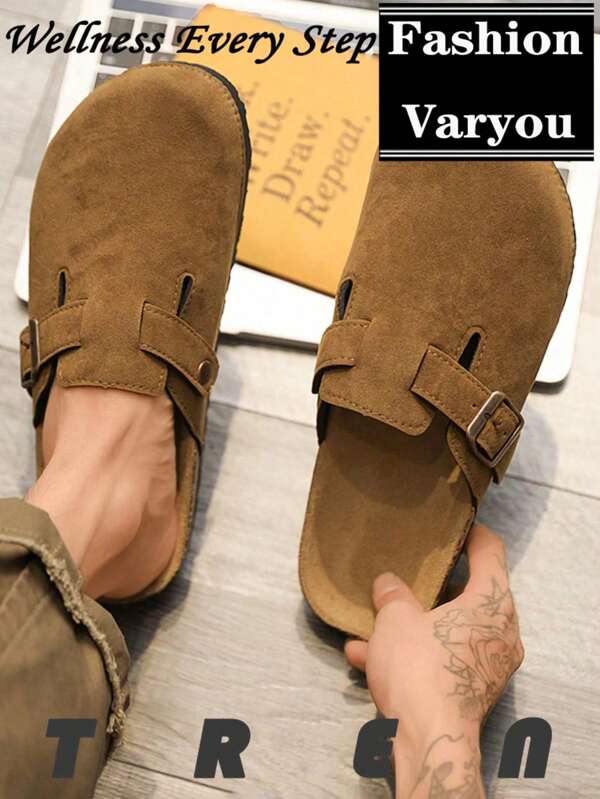 Men's Casual Slippers, Fashion Unisex Slip-On Slides, Non-Slip Durable Solid Color Indoor/Outdoor Men's Sandals, Soft Cork Footbed Comfortable For Outdoor, Office Wear, Spring/Summer Couple Style