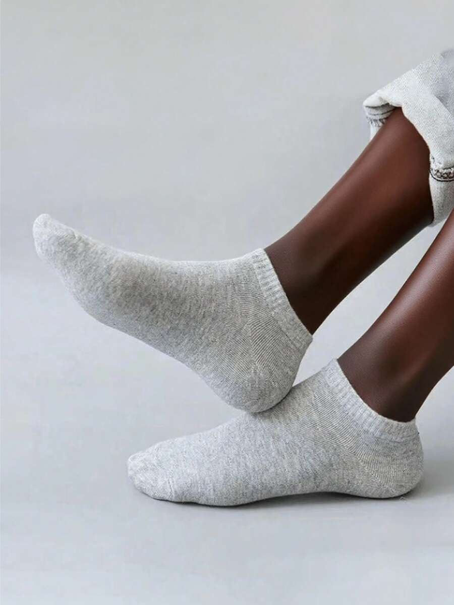 12 双男女通用黑色、白色、灰色百搭踝袜,简约纯色,适合日常穿着 - 彩色 - 查看 1