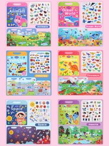 1 pezzo Libro di adesivi riutilizzabili per bambini, adesivi lavabili per bambini in età prescolare, regali per le vacanze, disponibili come regali per il ritorno a scuola, regali di compleanno, libro di adesivi, stile libro gelatina, puzzle di adesivi per l'educazione precoce, possono essere incollati ripetutamente. Include adesivi a tema mondo marino, animali, dinosauri e trasporti.