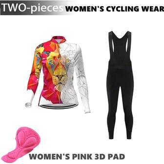 Mono de ciclismo para mujer de poliéster - Patrón de camuflaje geométrico, cuello alto, mangas cortas raglán, tejido de punto con un poco de elasticidad, traje de ciclismo transpirable para todo el año con detalles de bloques de color