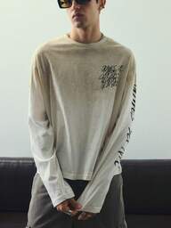 Men's Loose Fit Long Sleeve Knit Sweater - Ombre Color Gradient & Graffiti Print - Men's Casual Fashionable Versatile Base Layer Crew Neck Long Sleeve, Suitable For All Seasons, Fall