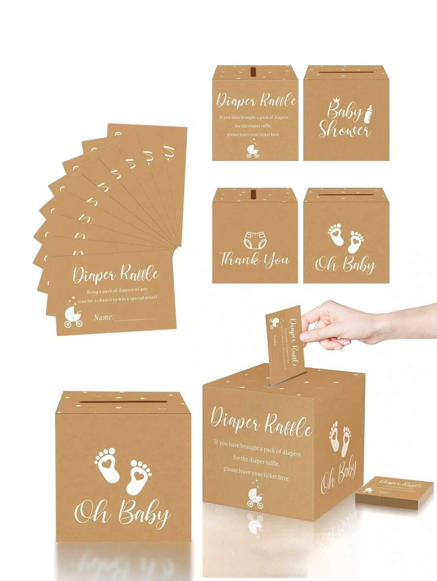 42 件/21 件 - 带盒尿布抽奖券，用于婴儿洗礼游戏邀请函，尿布抽奖卡，用于揭示婴儿洗礼派对装饰桌面中心装饰（棕色）