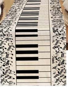 1 pieza Tapete de mesa impreso con teclas de piano y patrón geométrico; Juego de 4/6/8 manteles individuales impresos con teclas de piano y patrón geométrico - Adecuado para fiestas, cumpleaños, cenas, decoración de cocina y comedor, versátil para todas las estaciones y decoración del hogar