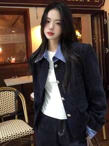 Korean Style Slimming Blue Single-Breasted Jacket Design Sense Elegant 2 In 1 Top Spring - Blue - View 1