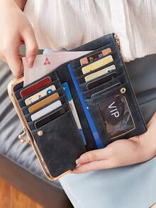 MIYIN Fashion Vintage Bifold Zipper Kiss Lock Wallet Women Wallet With Card Slot ID Window Minimalist PU Leather Long Wallet,For Women, For Daily,For Girls,For Lady,For College Dorm,For School,For College,For Back To School