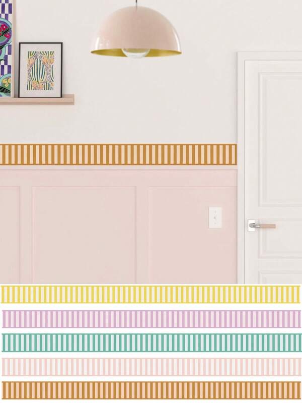 4,72 x 78,74 inch - 1 rol kleurrijke zelfklevende terrasstrepen behangranden, zelfklevend en decoratief voor kinderkamer, waterdicht voor slaapkamer, moderne doe-het-zelf muursticker