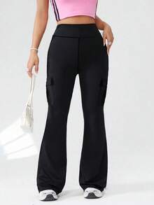 1 pieza Pantalón de yoga con forma sin costuras y de cintura alta, elegante y sexy. Este esencial de verano cuenta con un diseño de pierna acampanada que se ajusta al Body, levanta el trasero y da forma a la figura, mientras también aplana el abdomen.