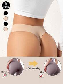 4-Pack Of Premium Women's Seamless Thongs - Invisible Nylon Stretch Briefs, Black + Skin Color Combination, Sizes XS-L Available, Perfect For Everyday Comfort And Style, Everyday Comfort Women's Panties Elastic Material - 彩色 - 查看 1