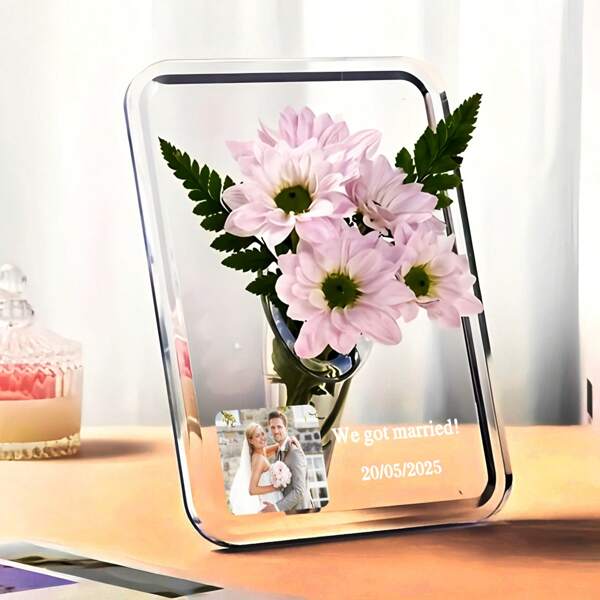 Vaso trasparente personalizzato con cornice dal bordo ripiegato (profumo di fiori non incluso), un regalo speciale per anniversari, festività, anziani e famiglia