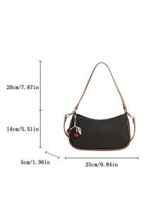 SIMUTINE 1 件拼色简约女士单肩包，适合日常通勤、购物，可调节肩带斜挎包带吊坠 - 黑色 - 查看 2