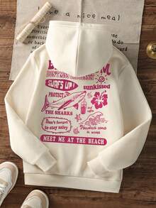 Sudadera con capucha informal con forro térmico y estampado para niñas preadolescentes, adecuada para otoño, primavera e invierno - Albaricoque - Ver 3