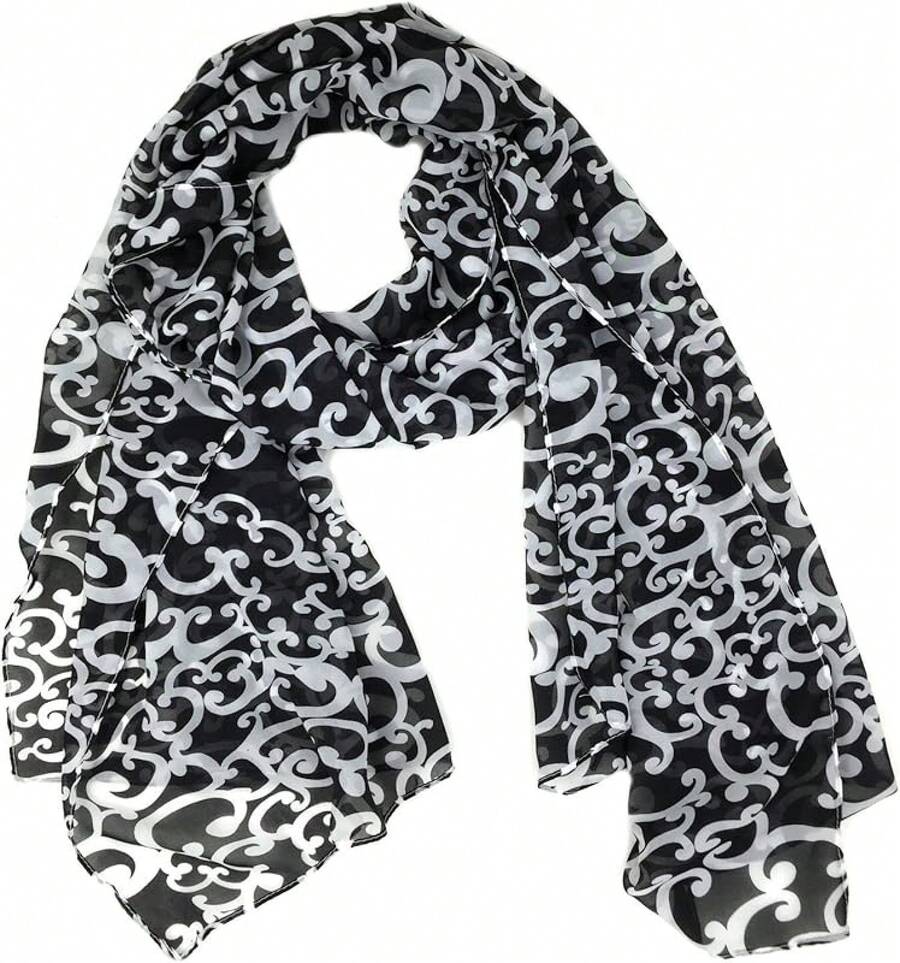 ™ Fashionable Soft Chiffon Scarfhalloween - White Ivy / Black - View 1