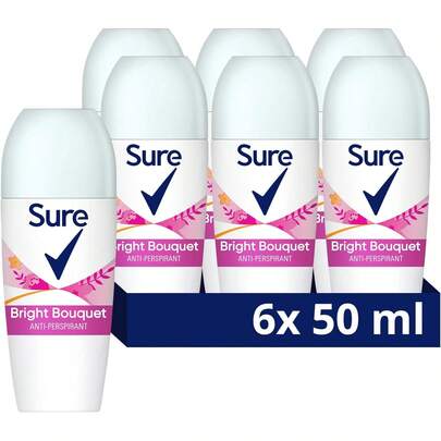 Sure Bright Bouquet Anti-Perspirant Roll On Women's Deodorant With A Strawberry, Apricot & Vanilla Fragrance For 48 Hour Sweat And Odour Protection 6x 50 Ml