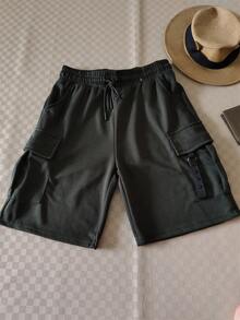 Cargo Shorts With Elastic Waistband - Dark Green - View 1