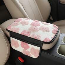 Soft Floral Car Central Armrest Pad, Comfortable Faux Fur Armrest Cover With Side Pockets For Storing Items Such As Bills, Keys, Lipstick, Fashionable And Stylish Car Interior Accessory