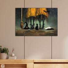 1 Pc Canvas Painting,Halloween Canvas Posters, Modern Art, Retro Halloween Poster Decorations, Witch Pictures, Black Cats, Witch Hats, Book Decorations, Ideal Gifts For Bedrooms, Decorative Wall Art, Wall Decorations, Autumn Decorations, Room Decorations , Wooden Framed Art,High Quality ,Thickness 2. 25cm/1inch Wall Art Prints Poster Direct Hanging Decor For Home Gifts,Living Room, Bathroom, Bedroom, Kitchen,Bar,Office - 黑色 - 查看 7